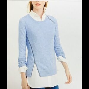 J. CREW Women's Size XXL BLUE WOOL ASYMMETRICAL ZIPPER ZIP SWEATER TOP